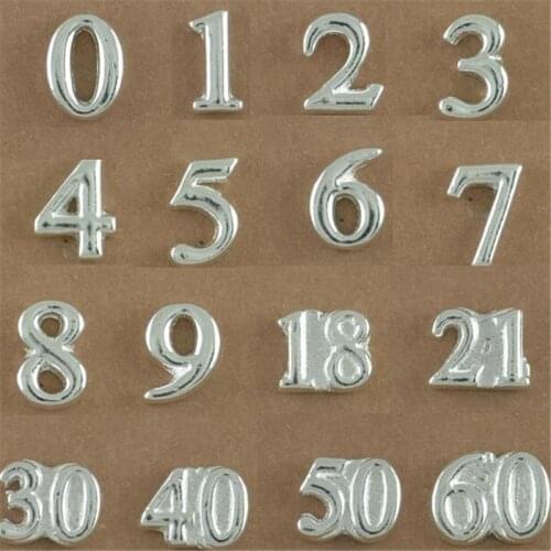 Metal Floating Charms Arabic Numerals 0-9 Age 18 21 30 40 50 60 Floating Locket Charms Jewelry For Living Glass Locket Charm