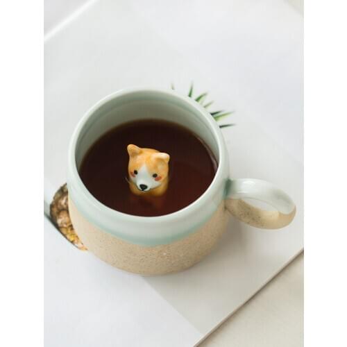 Cute handmade ceramic animal cartoon milk coffee cup with spoon creative water tea mug gift