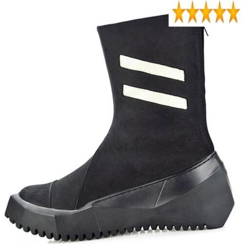 Genuine Italian Leather Men Mid Calf Boots Personality Thick Platform 2021 New Man Footwear High Top Punk Shoes