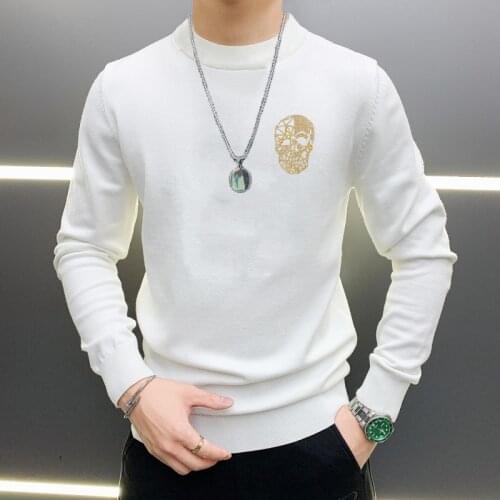European 2021 Design Winter Mens Sweater Sleeves Hot Drill Skull Fashion Knitting Casual Round Neck Street Wear M-5XL
