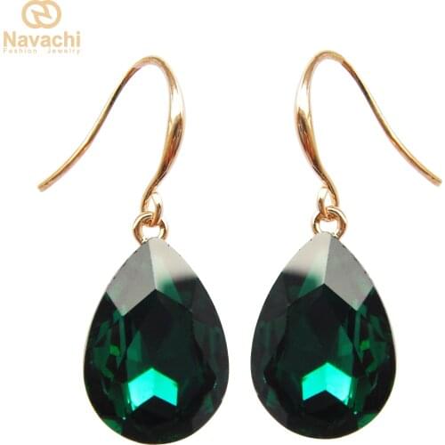 Navachi Water Drop Green Gray Crystal Zircon Dangle Drop Earrings Ear Hook SMTa1001