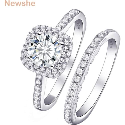 Newshe 2 Pcs Halo Wedding Ring Set Trendy Jewelry 925 Sterling Silver 1.6 Ct Round AAA CZ Engagement Rings For Women 1R0031