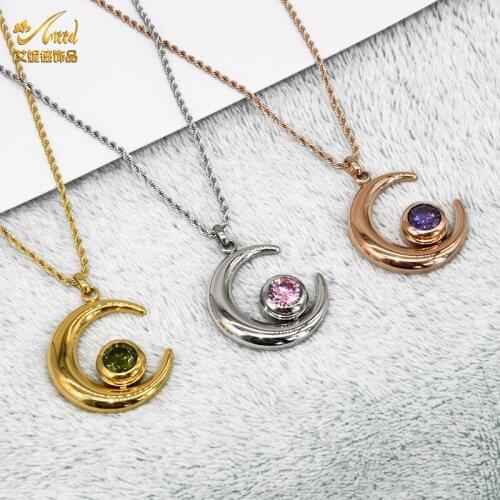 ANIID Moon Necklace Zircon Pendant For Woman Fashion Choker Jewelry Rose Gold Stainless Steel Chain Charm Neck 2021 Girls Gift