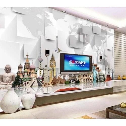 Custom wallpaper 3d world tourist attractions landscape architecture beautiful tv background wall living room 3d papel de parede