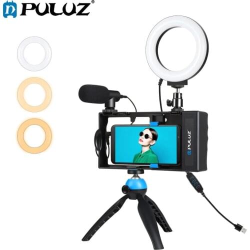 PULUZ 4 in 1 Bluetooth Handheld Vlog Live Broadcast Photography Kits With Ring Fill Light Microphone Tripod For SmartPhones