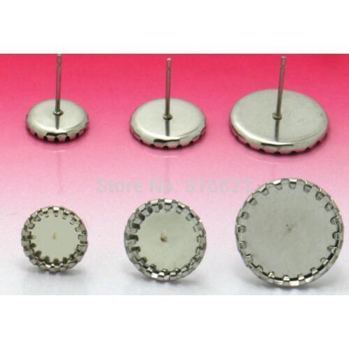 Blank Earrings Settings Round bezel Cabochon bases SUS304 stainless steel stud Earrings post Findings DIY Crafts 8mm 10mm 14mm