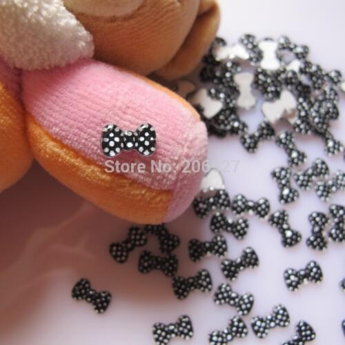 RB28-14 30pcs Cute Printed Bow Shape Nail Resin Decoration Outlooking