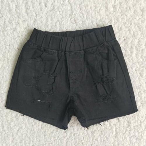 RTS wholesale baby girls shorts denim fashion pocket button adjustable waistband summer spring girls shorts black jeans