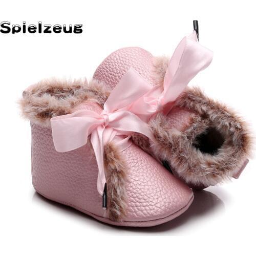 New Toddler Baby Boots Infant Newborn Girls Lace Up Warm Shoes Winter Fur First Walkers Snow Boots Princess Shoes Booties#p4