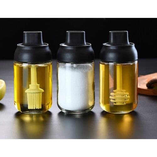 Seasoning Bottle Glass Condiment Storage Containers Condiment Pot Spice Jar With Spoon Honey Pot Oil Brush Bottle Spice Box