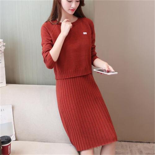 Sweater Sling skirt fashion temperament Set skirt spring and autumn new long section Slim sweater knit two-piece womens clothin