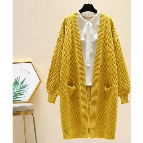 Loose Deep V-Neck Cardigan Female Long Knitted Sweater Women Long Sleeve Korean Style Cardigans Autumn for Ladies Sweater Fad