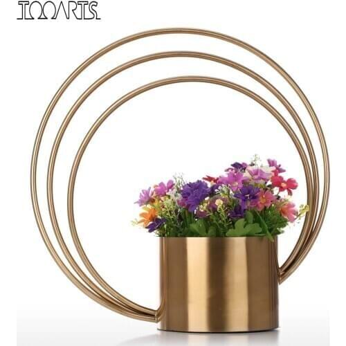 Tooast Flower Pot Metal Ornament Cylinder Shape Handle Vase Fashionable Ornament Centerpiece for Home Wedding Table Decorative