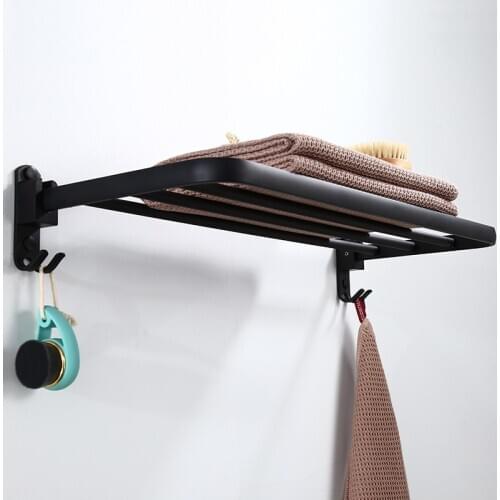 Bathroom Towel Rack Foldable Towel Rail Aluminum Black Bath Towel Holder Folding Bathroom Shelf