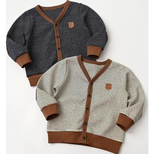 VOGUEON New Spring Autumn Knitted Cardigan Sweater Baby Children Clothing Boys Stripe V-neck Sweaters Kids Wear Baby Boy Clothes