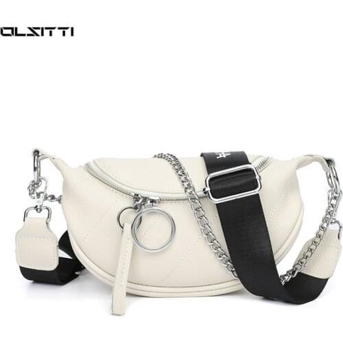 High Quality Soft Genuine Leather Chain Crossbody Shoulder Bags for Women 2021 Luxury Waist Bag Designer Casual Chest Bag