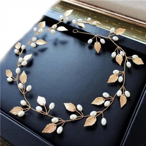 Golden Leaf Pearl Headband Bridal Hair Accessories Pearl Headbands For Women Wedding Headband Decoration on the Head
