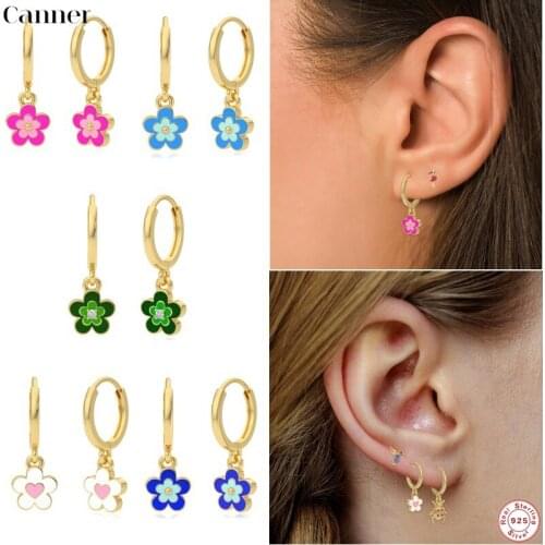 CANNER 100% Real 925 Sterling Silver New Design Petal Zircon Hoop Earrings Enamel Earrings for Women Huggie Jewelry Brincos 2021