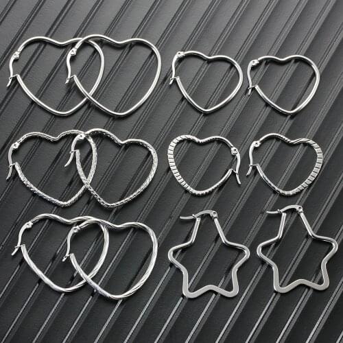 Three Color Stainless Steel Heart Shape Earrings For Women Trendy 2021 Hoop Fashion Jewelry Wholesale