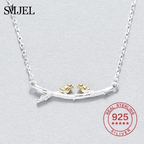 SMJEL Love Bird Necklace for Women Cute Animal Branch Pendant Statement Jewelry Natural Necklaces Collares Wholesale