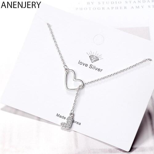 925 Sterling Silver Double Love Heart Adjustable Pendant Necklace Cubic Zircon Link Chain Necklace For Women Jewelry S-N323