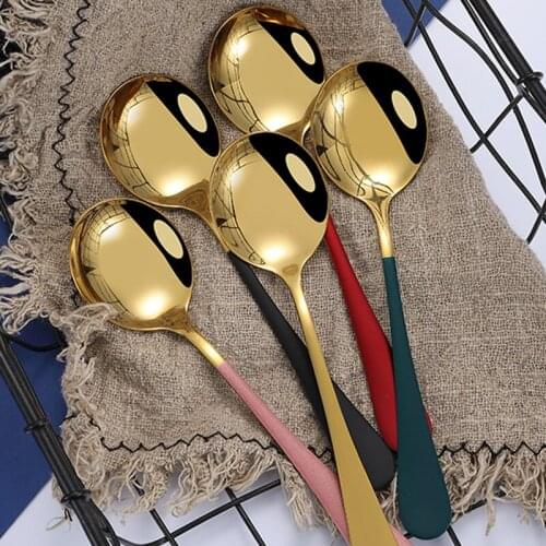 10 Colors High Quality 1pcs Elegant Coffee Spoons Stainless Steel Dessert Spoons Kitchen Utensils Fashion Round Spoons