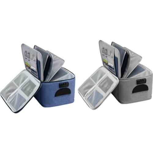 2 Pcs Large Capacity Document Storage Bag Box Document Bag Organizer Papers Storage Pouch File Bag, Navy Blue & Gray