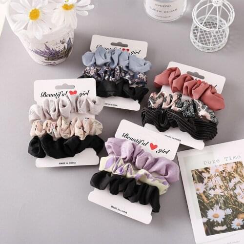 3pcs Vintage Hair Rope Imitation Silk Rubber Band Hair Rope Girls Elastic Hair Band Ponytail Fat Intestine Head Rope Headwear