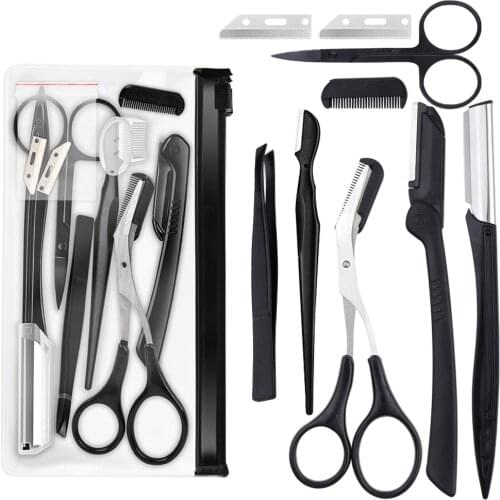 4/6/8/11Pcs Eyebrow Cutters Woman Eye Brow Trimmer Scissors Brow Comb Face Shaver Hair Removal Razor Tweezers Eyelash Brush