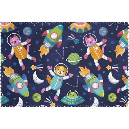 Placemat for dining table Colorful Galaxy Animals Heat-resistant Kitchen Dining 6 PCS Accessories