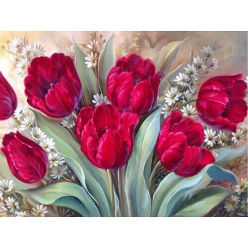 LUOVIZEM DIY 5D Diamond Painting Tulip Full Square/Round Drill Flower Mosaic Embroidery Cross Stitch Home Decor Picture