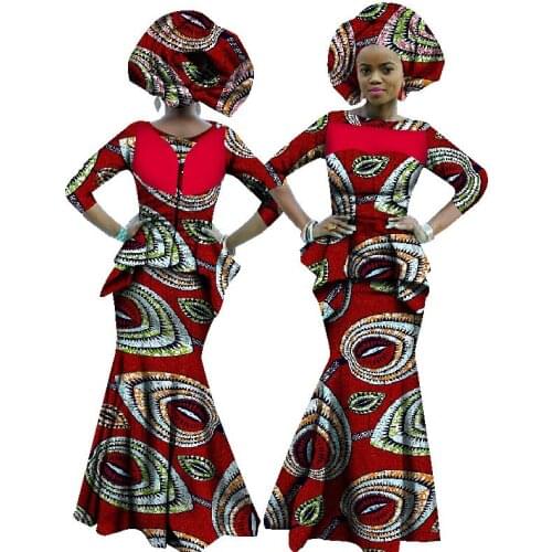 Bintarealwax African Sets for Women 2021 Dashiki Crop Top and Skirt Wedding Sets Bazin Riche Elegant African Clothing WY1059