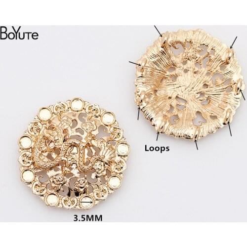 BoYuTe (10 Pieces/Lot) Metal Alloy 34.5MM Round Dragon with Back 8 Loops Vintage Diy Hand Made Hair Jewelry Accessories