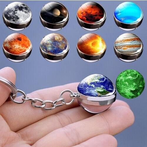 Wgoud Solar System Planet Keyring Novelty Galaxy Nebula Space Keychain Moon Earth Sun Mars Picture Double Side Glass Ball