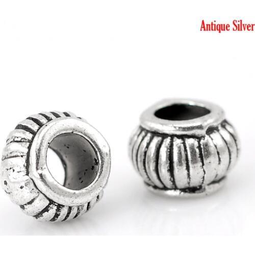 Doreen Box hot- 100PCs Silver Color Corrugated Spacer Beads 7x5mm(2/8"x2/8") (B21616)