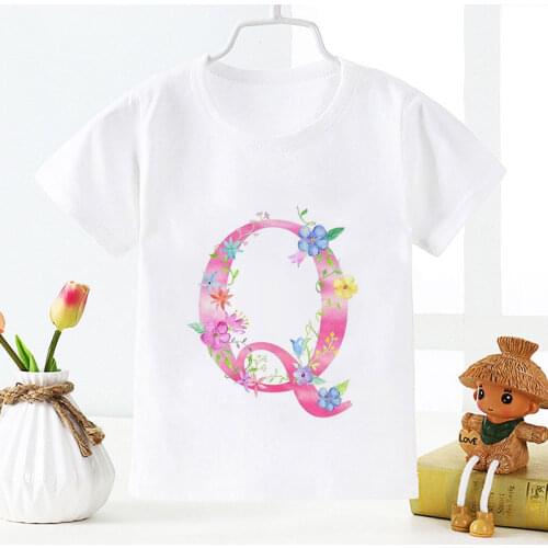 Novelty Boys Clothes Unisex T Shirt Girl Cartoon Pink Flower Letters Important Names Painted Girls Tops Fashion Toddler Tshirt