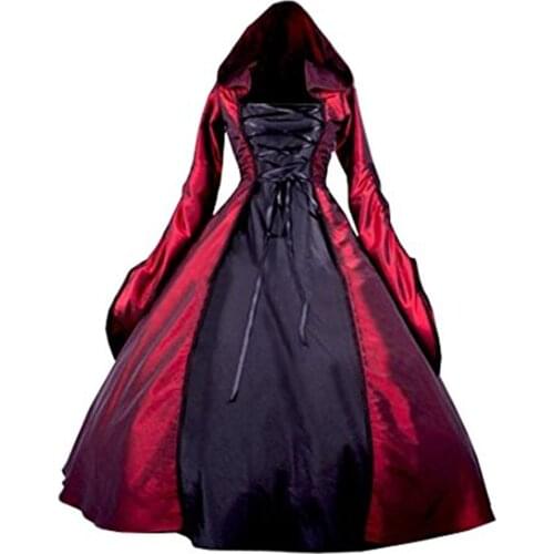 KEMAO Marie Antoinette dress Gothic Black and Wine Red Witch Cosplay Hooded Dress