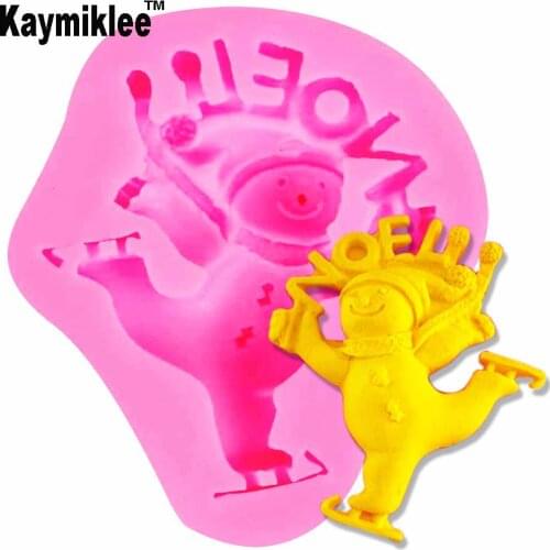 Kaymiklee M713 1PCS Skating Snowman Christmas Silicone Mould Fondant Cake Decorating Tools for Candy Chocolate Soap Clay Resin
