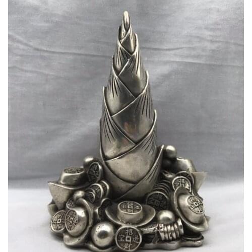 Chinese White copper bamboo shoots wealth crafts statue