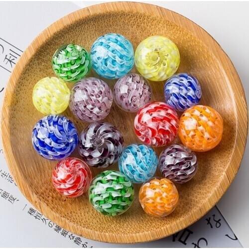 12mm 14mm Round Ball Shape Helix Lampwork Glass Loose Crafts Beads for DIY Necklace Jewelry Making Findings