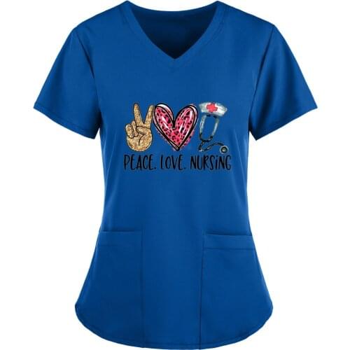 Love Nurse Uniform Women Short Sleeve V-neck Tops Working Uniform Solid Color Pocket Nurse Accessories Uniforme Enfermera