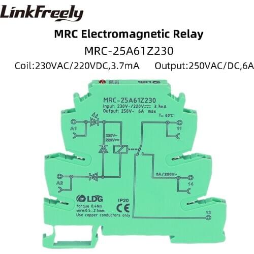 MRC-25A61Z230 230VAC/220VDC Coil Mini Electromagnetic Contact LED Relay Interface 6A 250VAC/DC Load Voltage Control Relay Board