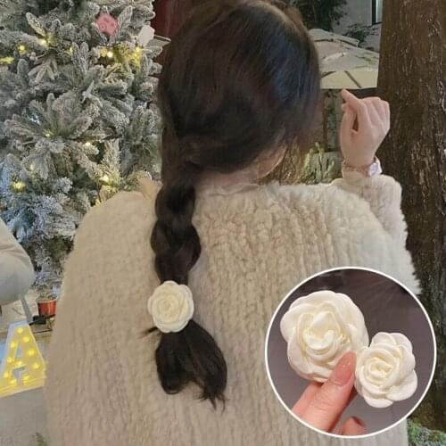 3pcs Fashion White Satin Camellia Rose Hair Clips Women Girls Trendy Hairpin Elegant Hair Clip Cute Flower Hair Accessories Gift