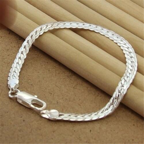 Fashion 925 Silver Bracelet 5MM Flat Snake Bracelet for Woman Party Jewelry Gift