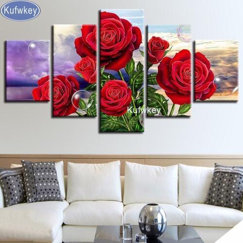 Diamond painting cross stitch diy wall decor pictures needlework,heart,Red Roses,flowers rhinestones mosaic embroidery kit 5pcs