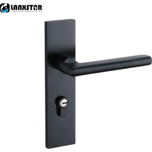 New Black Solid Space Aluminum Door Locks Continental Bedroom Minimalist Interior Door Handle Lock Cylinder Security Locks