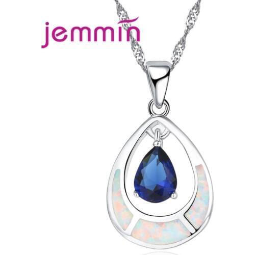 Charm High Quality Fine Jewelry 925 Sterling Silver Water Drop Blue Sapphire Opal Pendants Necklaces For Women Wedding