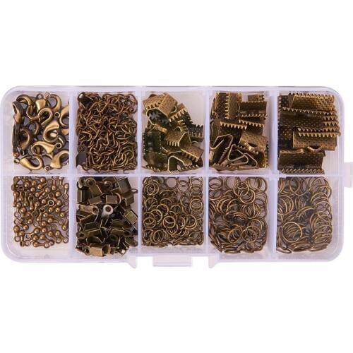 About 440Pcs/Box Fold Over Crimp Ends Ribbon Ends Twist Chains Brass Lobster Claw Clasps Drop Ends Jewelry Making Findings