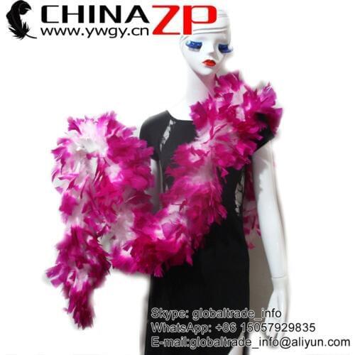 CHINAZP Feathers Wholesale Butterfly Carnival Costume Accessory Hot Pink Tips White Chandelle Flat Feather Boa 150grams