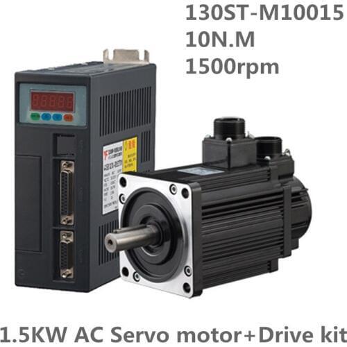 130ST-M10015 220V 1.5KW AC Servo motor 1500W 1500RPM 10N.M. Single-Phase ac drive permanent magnet Matched Driver AASD-30A